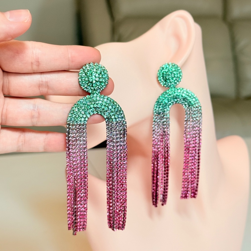 ⚜️ Elegant Spring Pink and Green Ombre Earrings - Picture 4 of 10